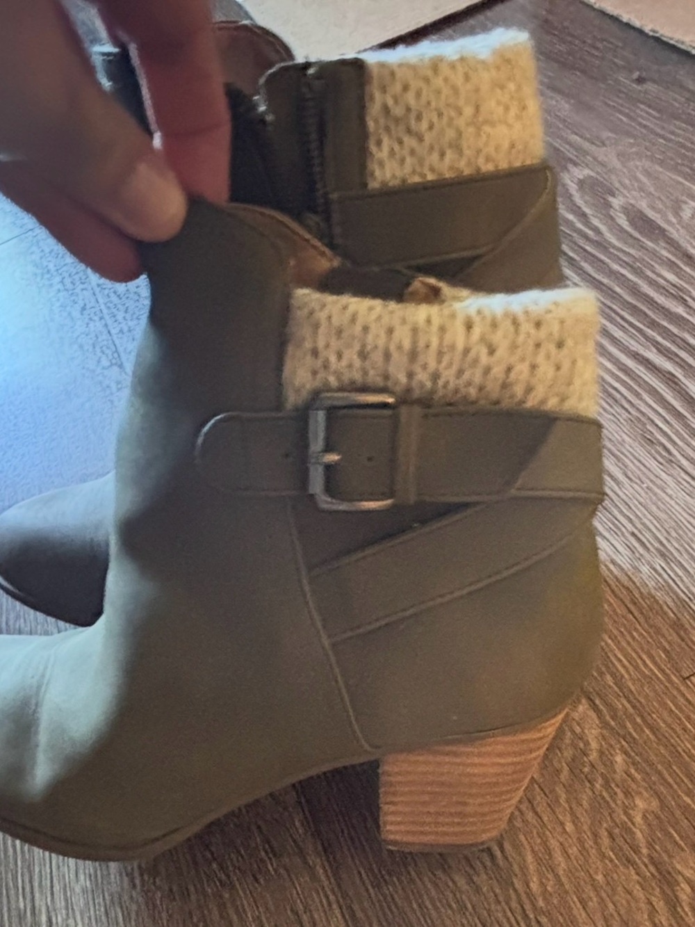Women’s Olive Ankle Boots with Knit Cuff